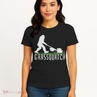 Funny Lawn Mowing Sasquatch Grassquatch Bigfoot Lawn Mower Women's T-Shirt thumb 4