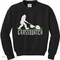 Funny Lawn Mowing Sasquatch Grassquatch Bigfoot Lawn Mower Kids Sweatshirt thumb 0