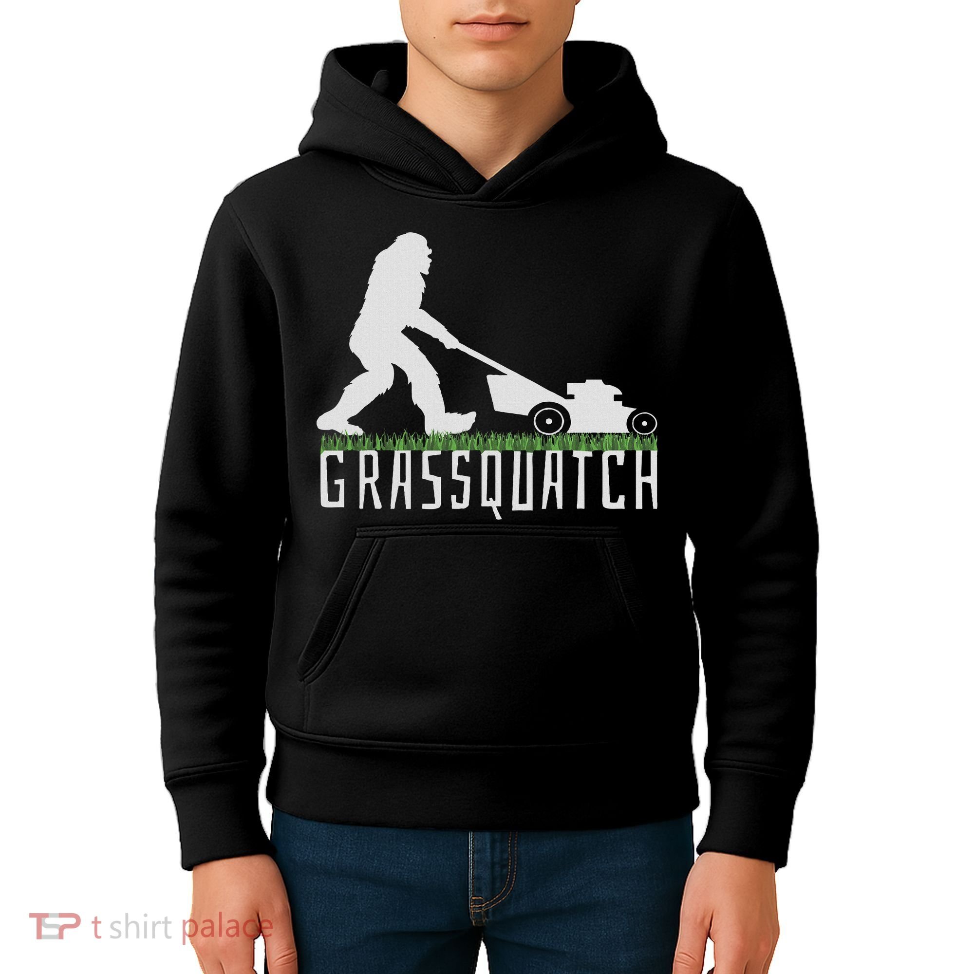 Funny Lawn Mowing Sasquatch Grassquatch Bigfoot Lawn Mower Kids Hoodie