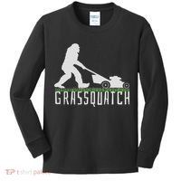 Funny Lawn Mowing Sasquatch Grassquatch Bigfoot Lawn Mower Kids Long Sleeve Shirt thumb 0