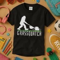 Funny Lawn Mowing Sasquatch Grassquatch Bigfoot Lawn Mower Kids T-Shirt thumb 3