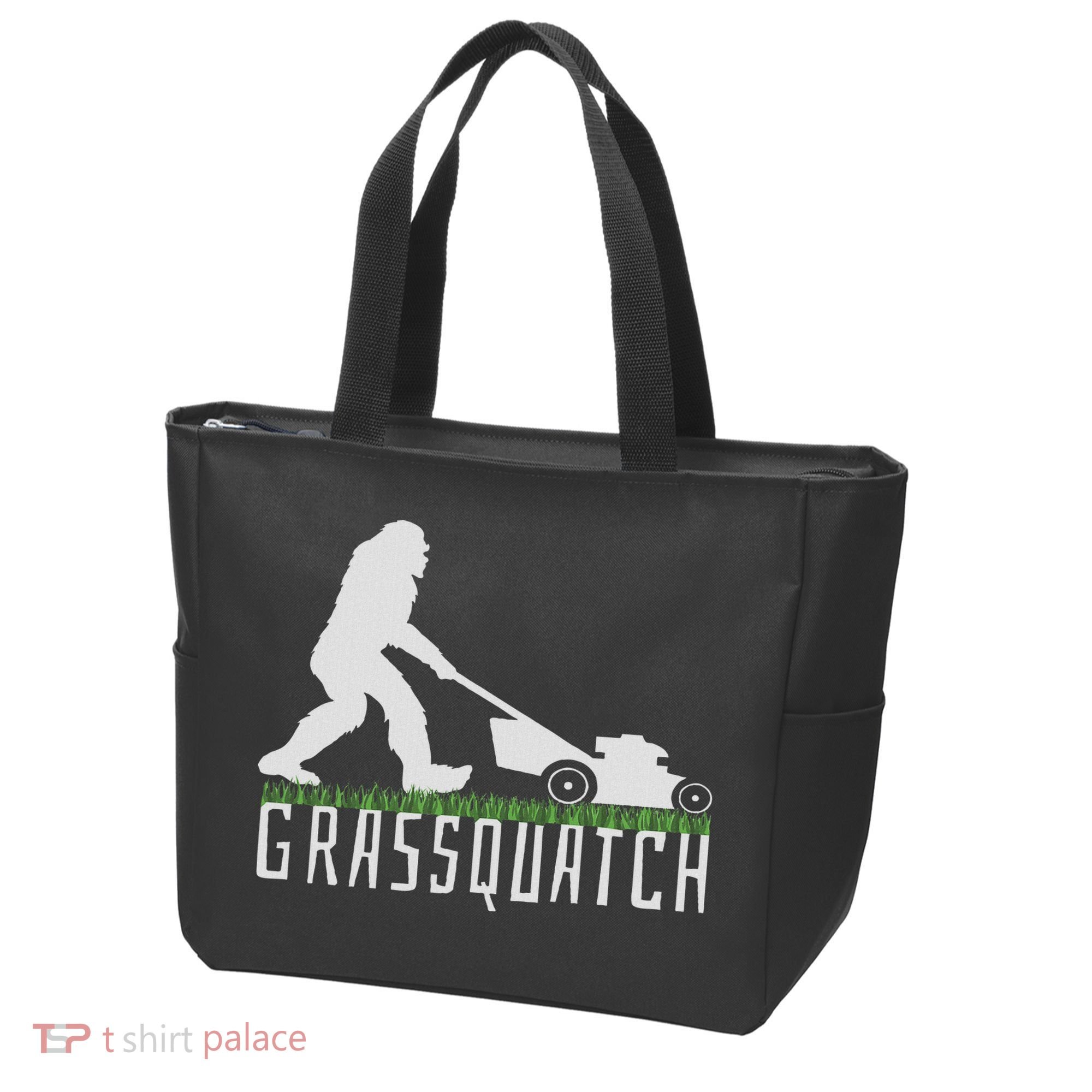 Funny Lawn Mowing Sasquatch Grassquatch Bigfoot Lawn Mower Tote Bag