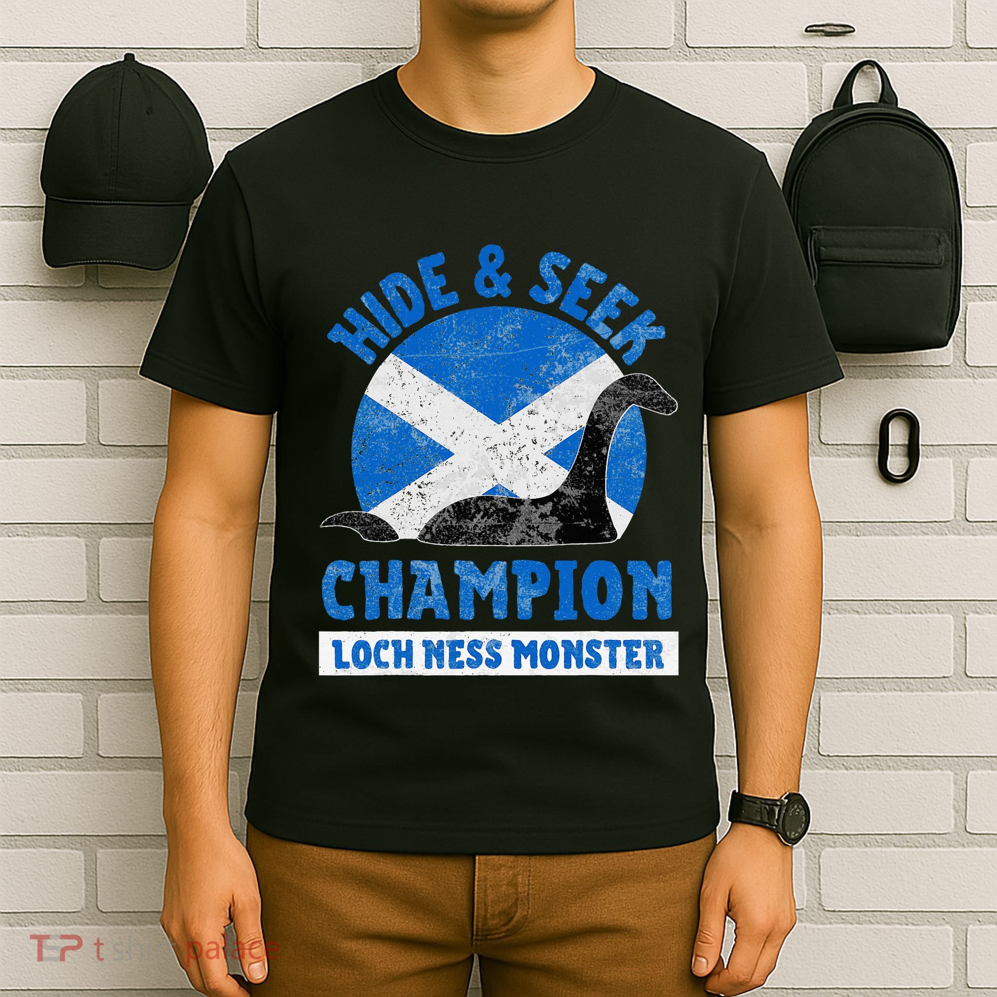 Funny Loch Ness Monster Nessie Hide And Seek Champion T-Shirt