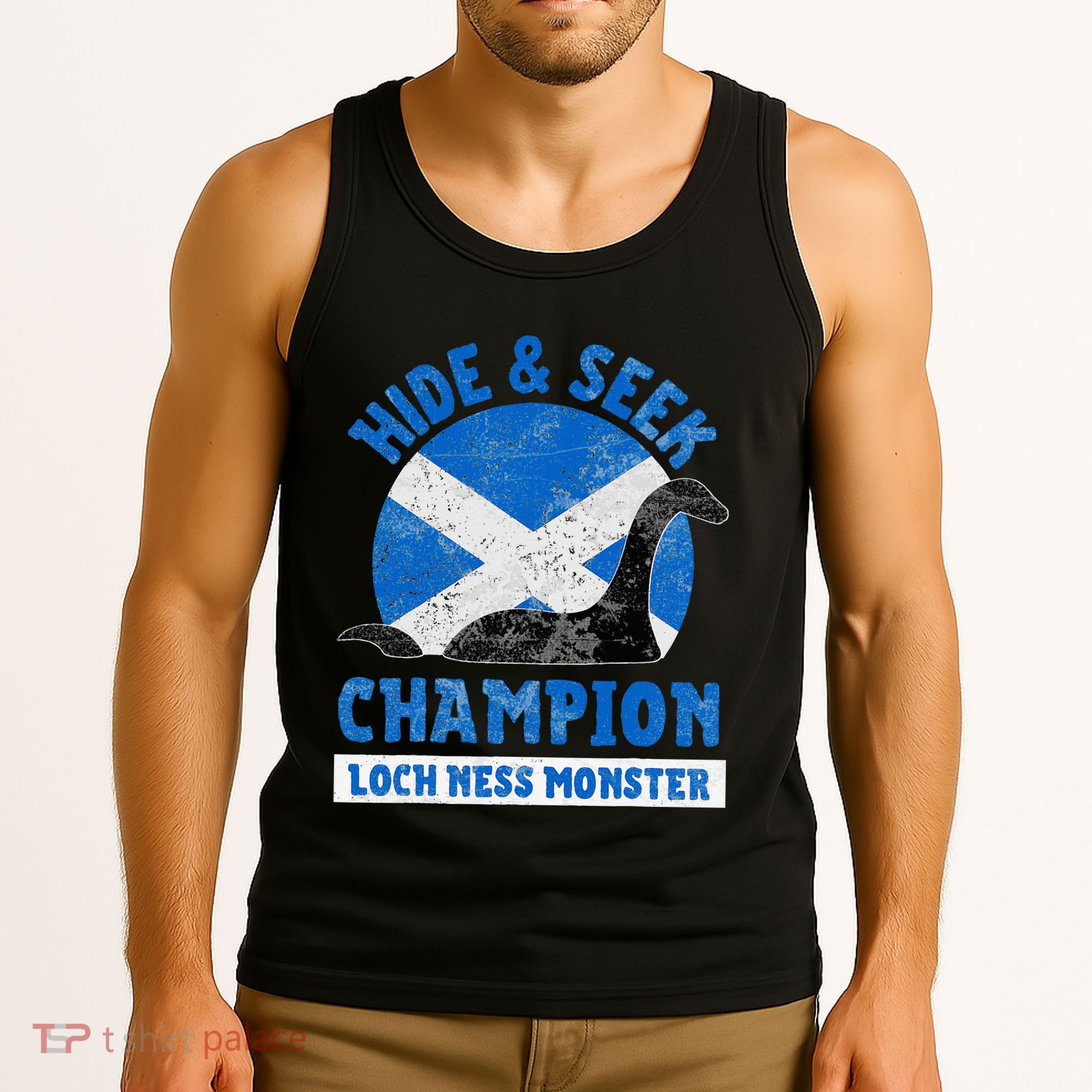 Funny Loch Ness Monster Nessie Hide And Seek Champion Tank Top