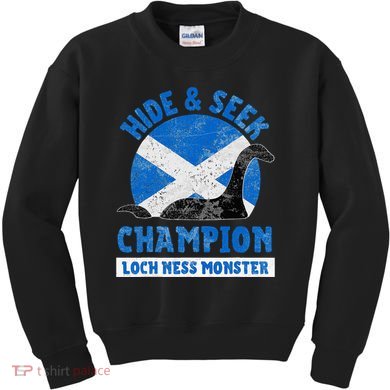 Funny Loch Ness Monster Nessie Hide And Seek Champion Kids Sweatshirt
