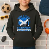 Funny Loch Ness Monster Nessie Hide And Seek Champion Kids Hoodie thumb 2