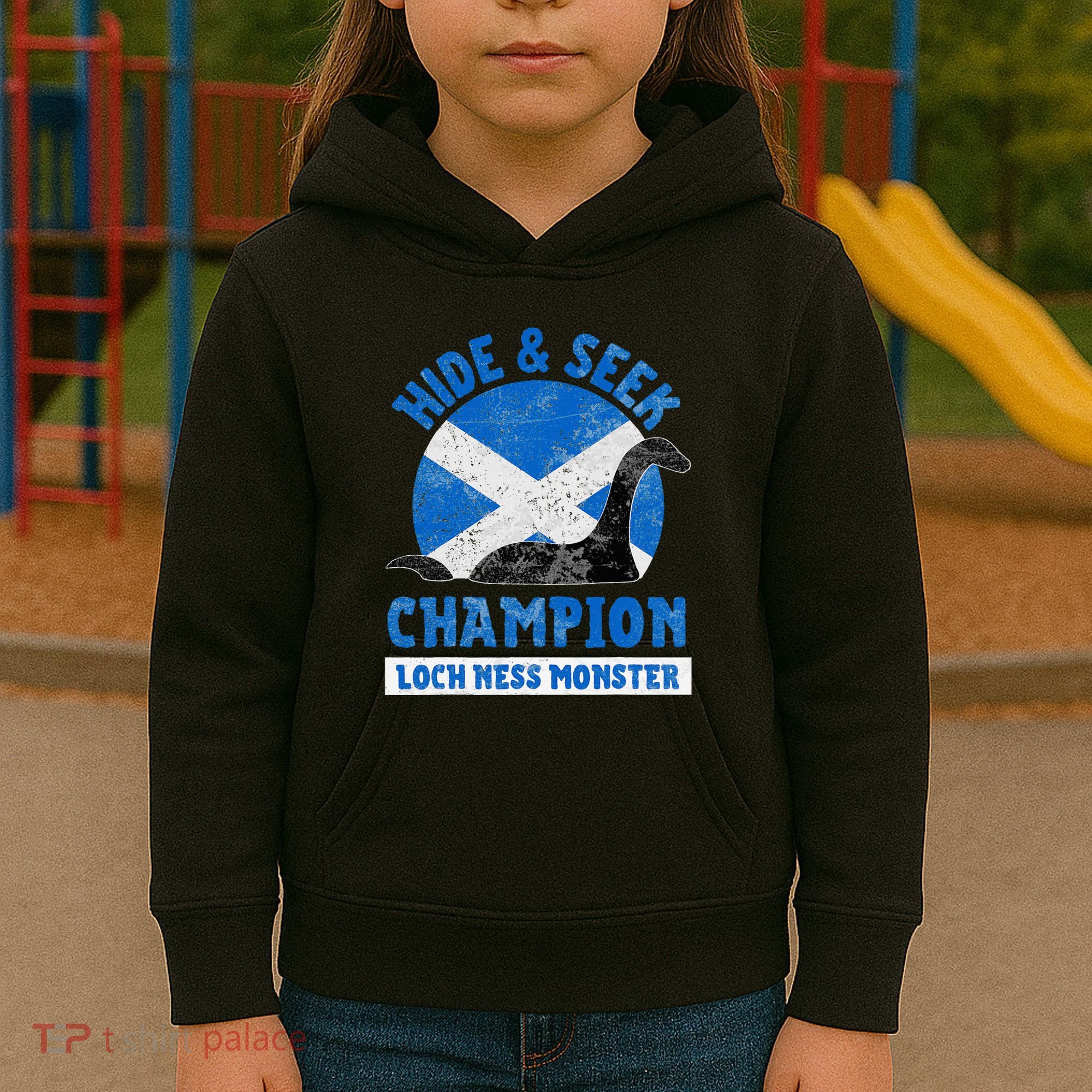 Funny Loch Ness Monster Nessie Hide And Seek Champion Kids Hoodie