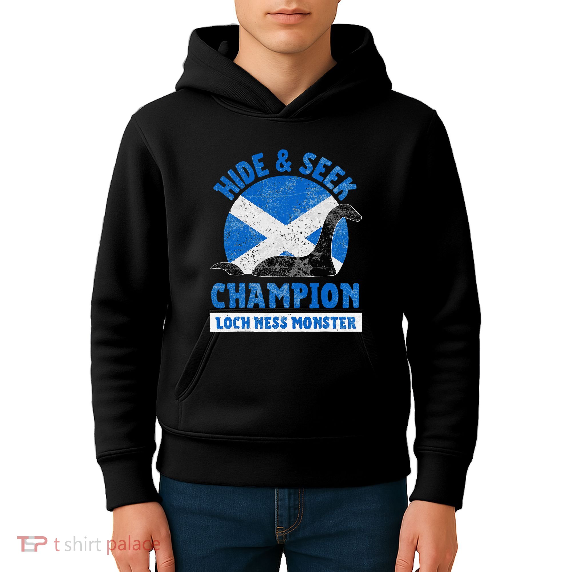 Funny Loch Ness Monster Nessie Hide And Seek Champion Kids Hoodie