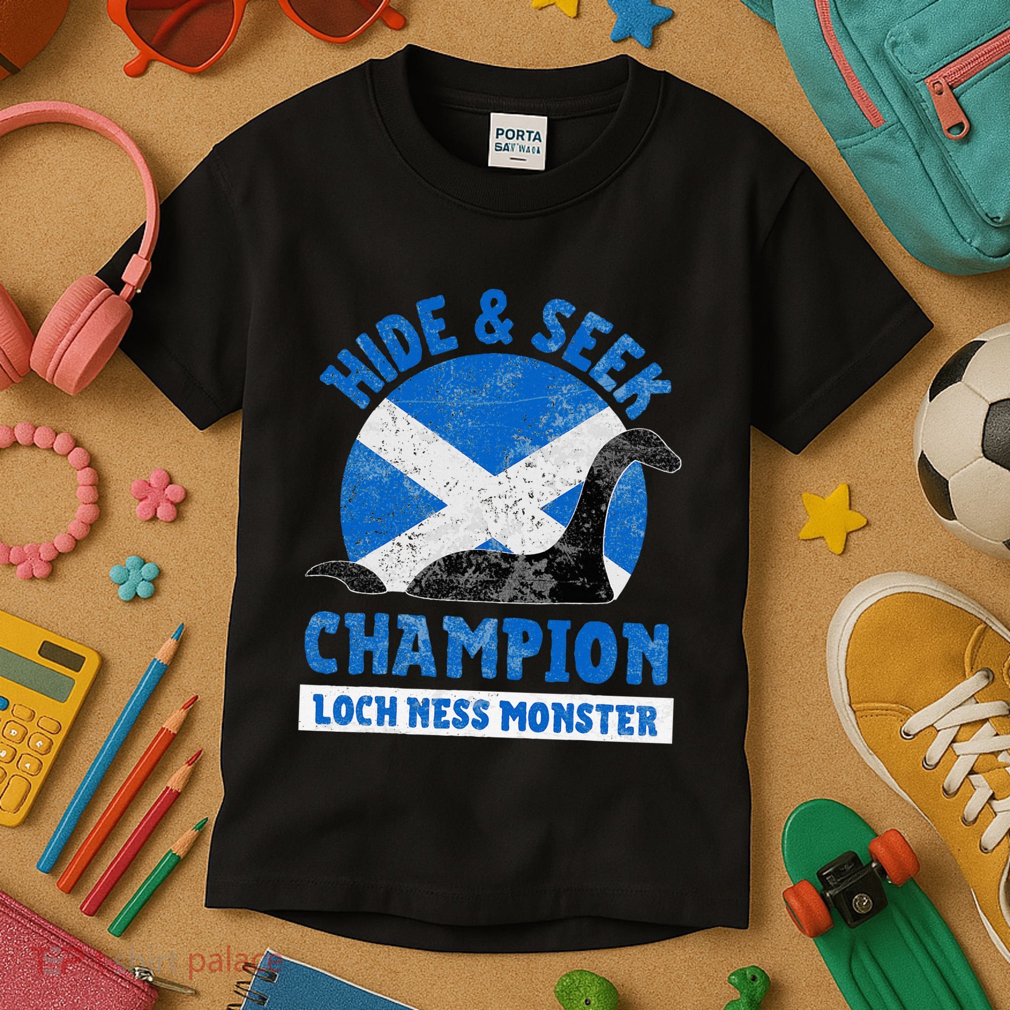 Funny Loch Ness Monster Nessie Hide And Seek Champion Kids T-Shirt