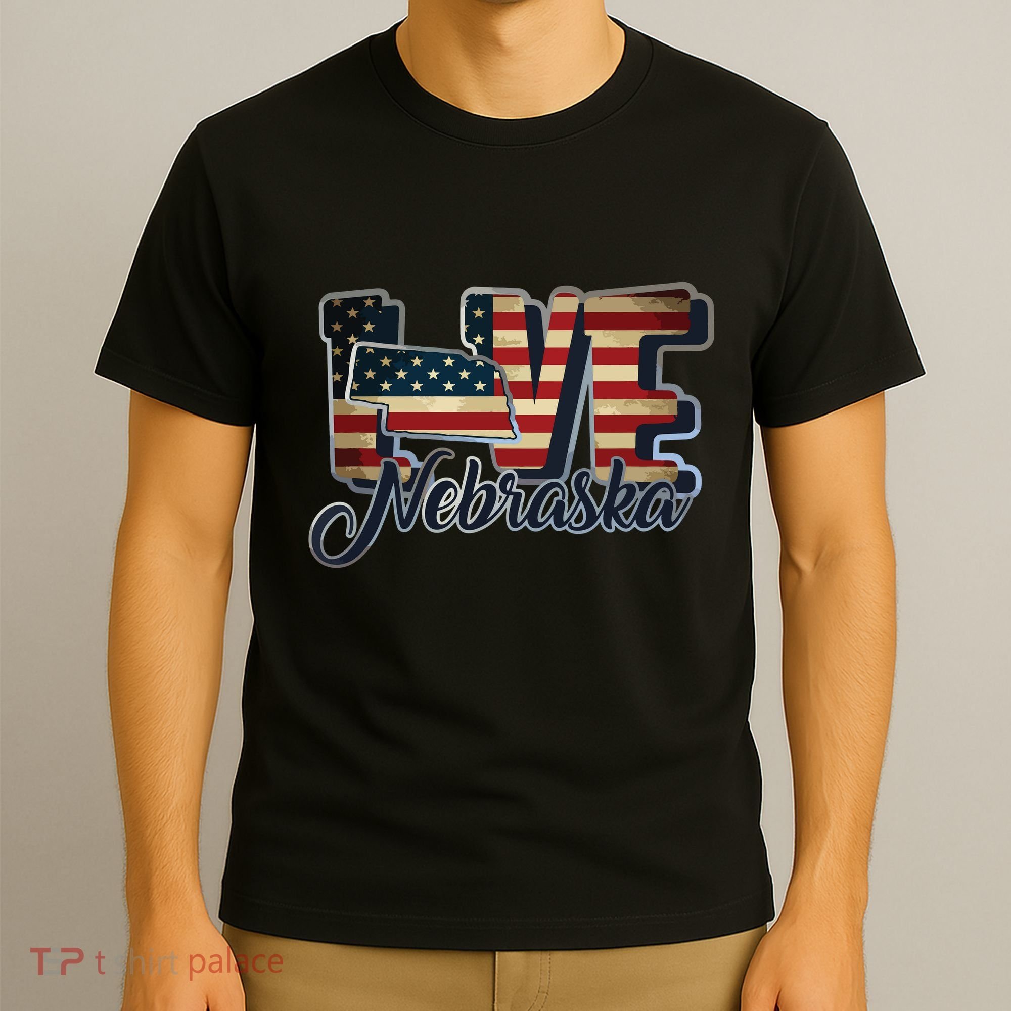 Funny Love Nebraska American Flag Patriotic T-Shirt