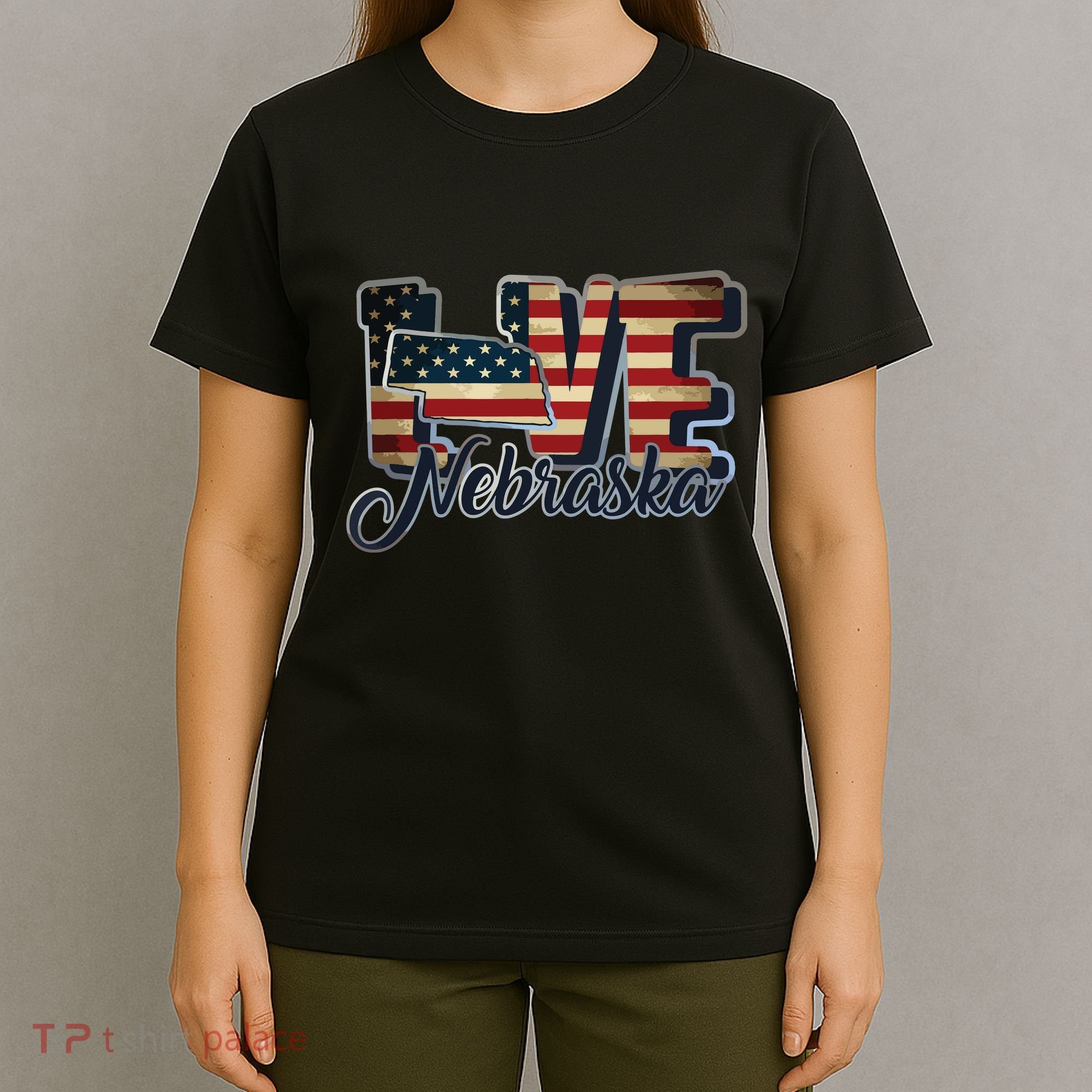 Funny Love Nebraska American Flag Patriotic T-Shirt