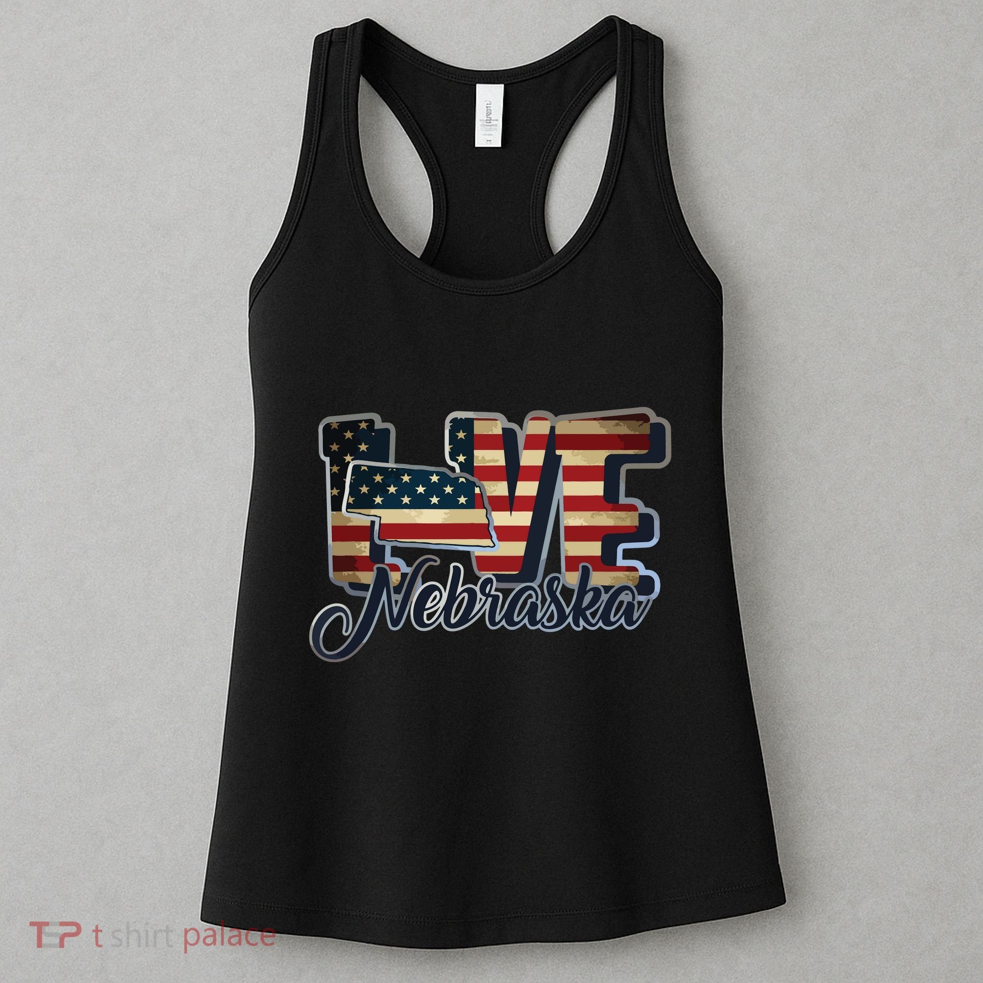 Funny Love Nebraska American Flag Patriotic Women's Tank Top