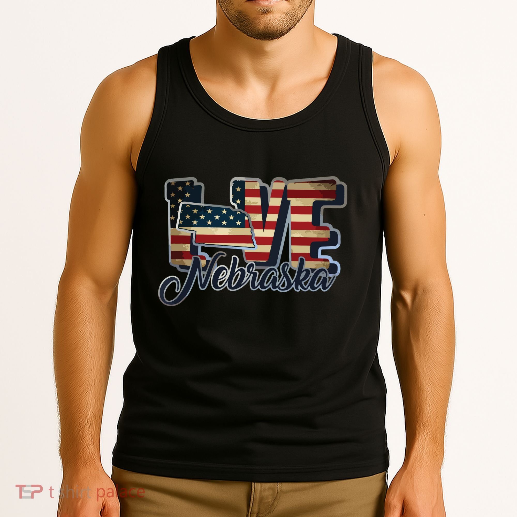 Funny Love Nebraska American Flag Patriotic Tank Top