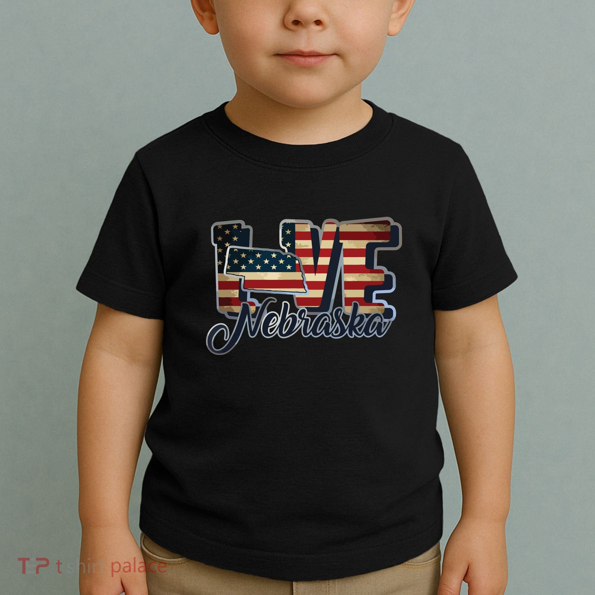 Funny Love Nebraska American Flag Patriotic Toddler T-Shirt