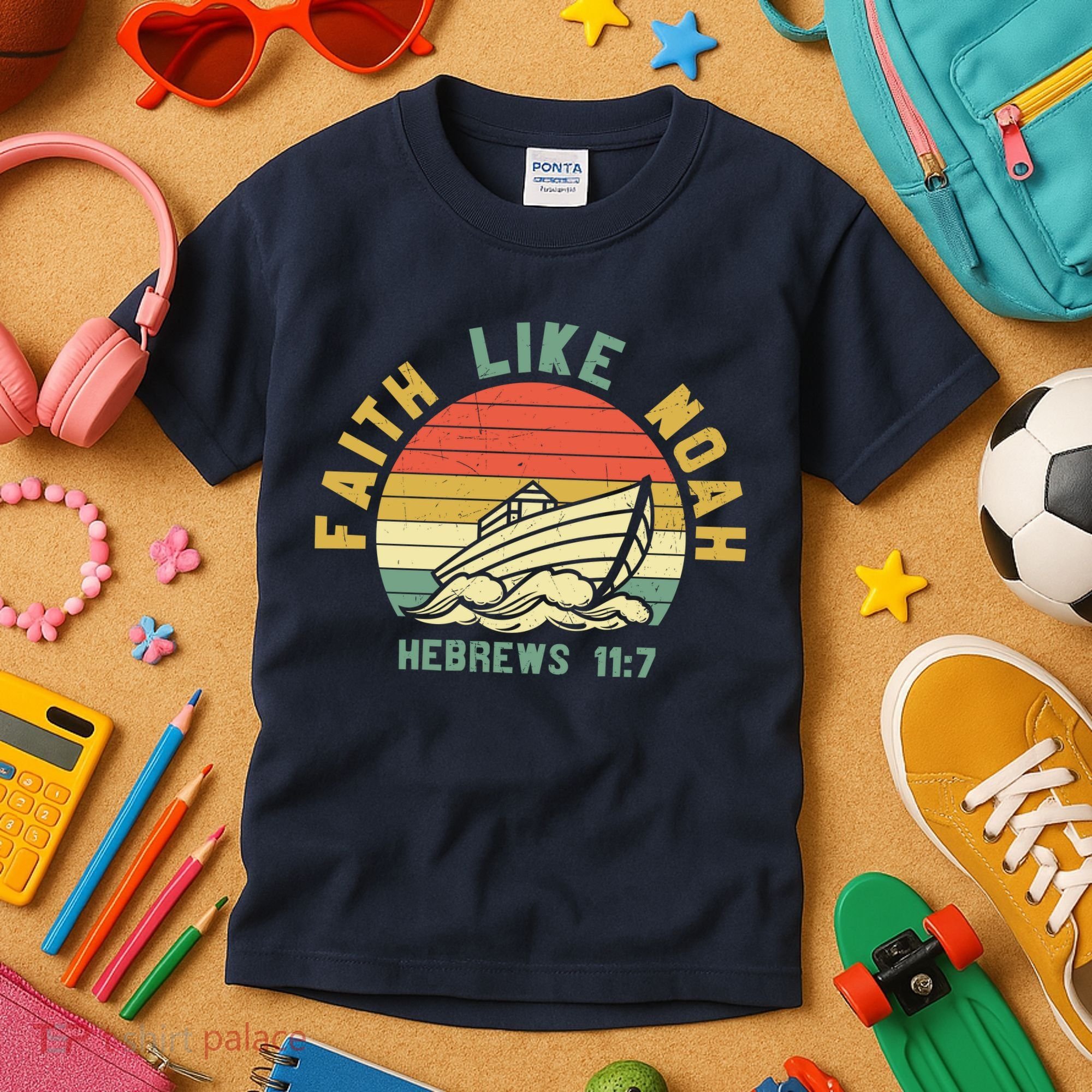 Faith Like Noah Hebrews Sunset Kids T-Shirt