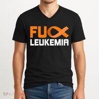 Fuck Leukemia Orange Ribbon Awareness Cancer Survivor V-Neck T-Shirt thumb 2