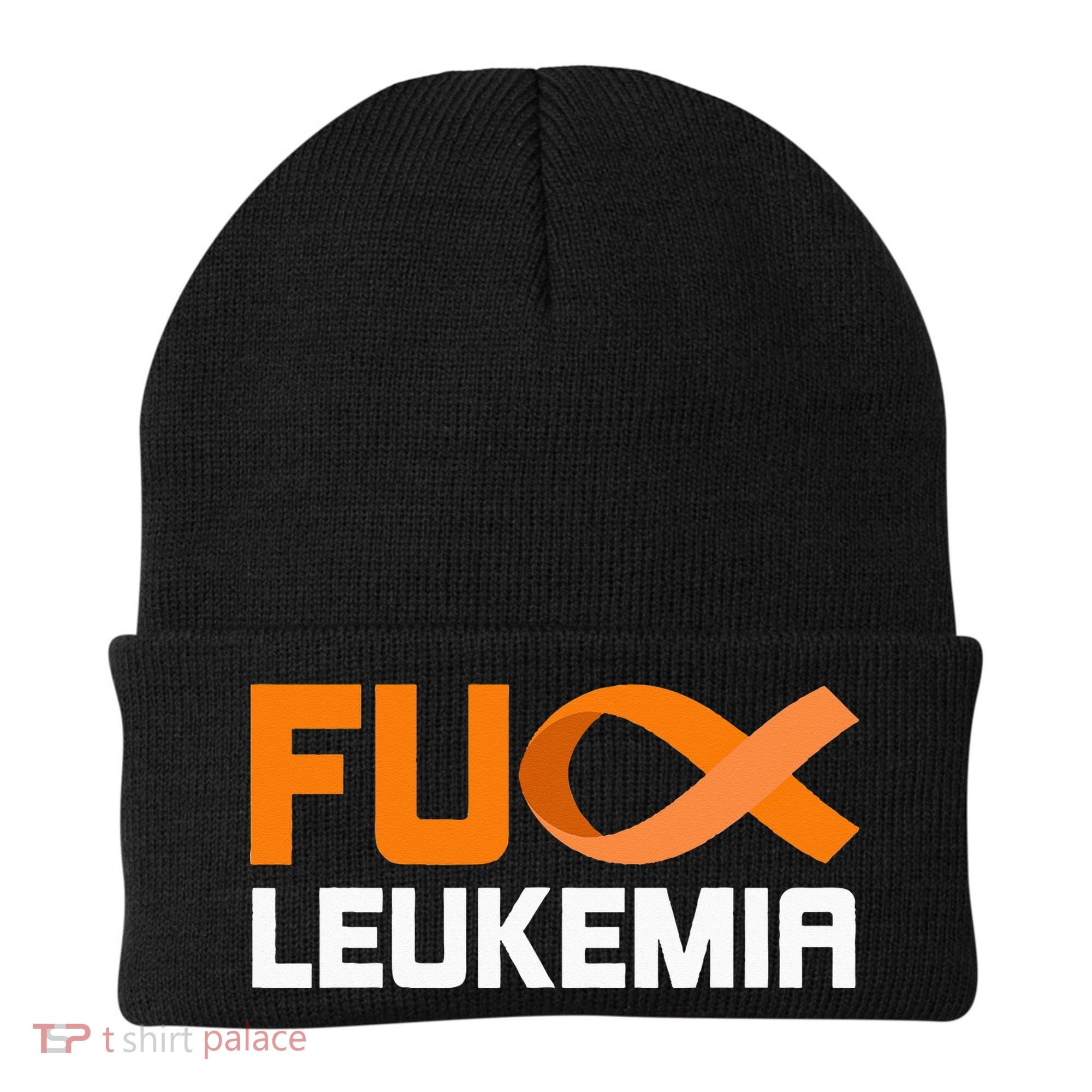 Fuck Leukemia Orange Ribbon Awareness Cancer Survivor Beanie