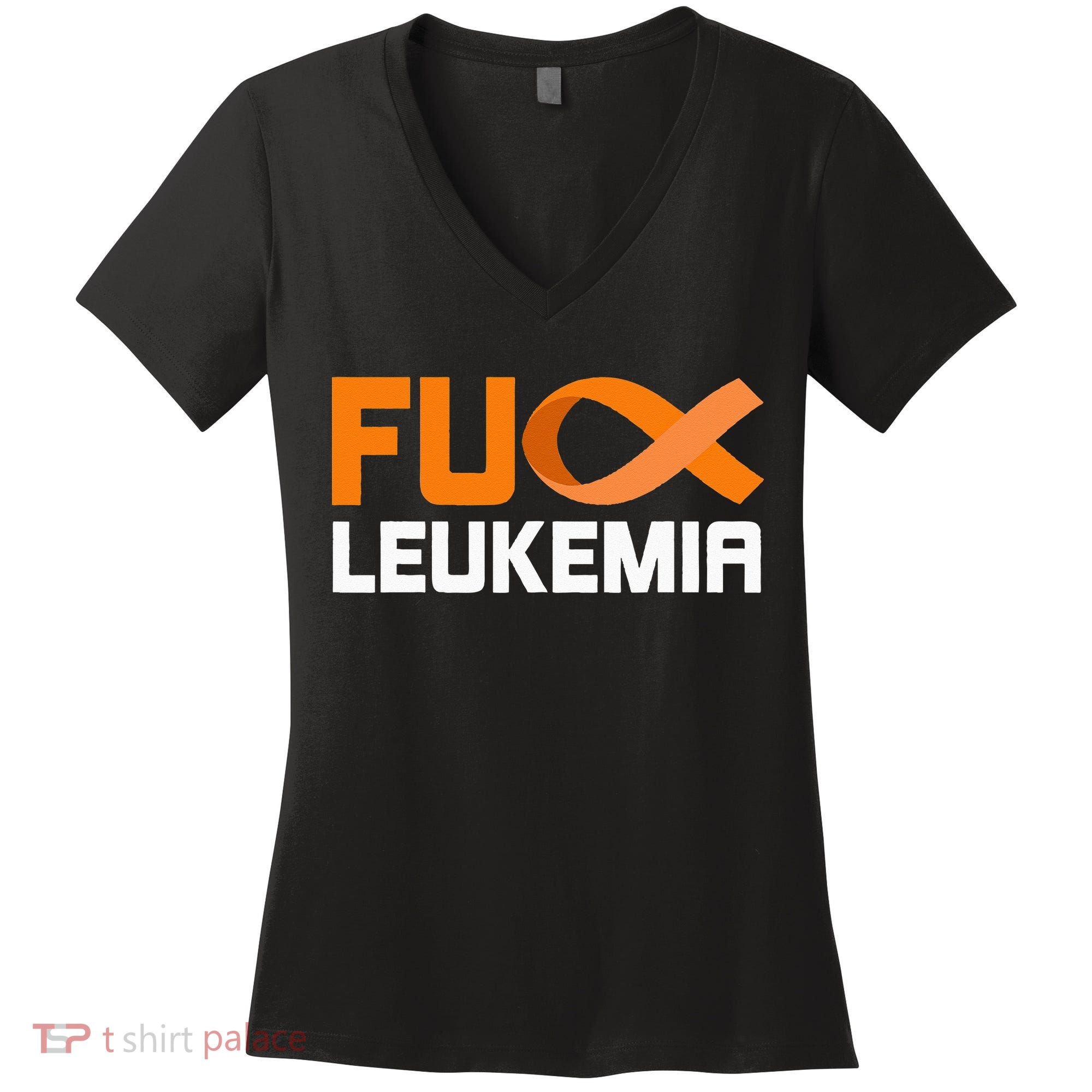 Fuck Leukemia Orange Ribbon Awareness Cancer Survivor Women's V-Neck T-Shirt