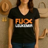 Fuck Leukemia Orange Ribbon Awareness Cancer Survivor Women's V-Neck T-Shirt thumb 3