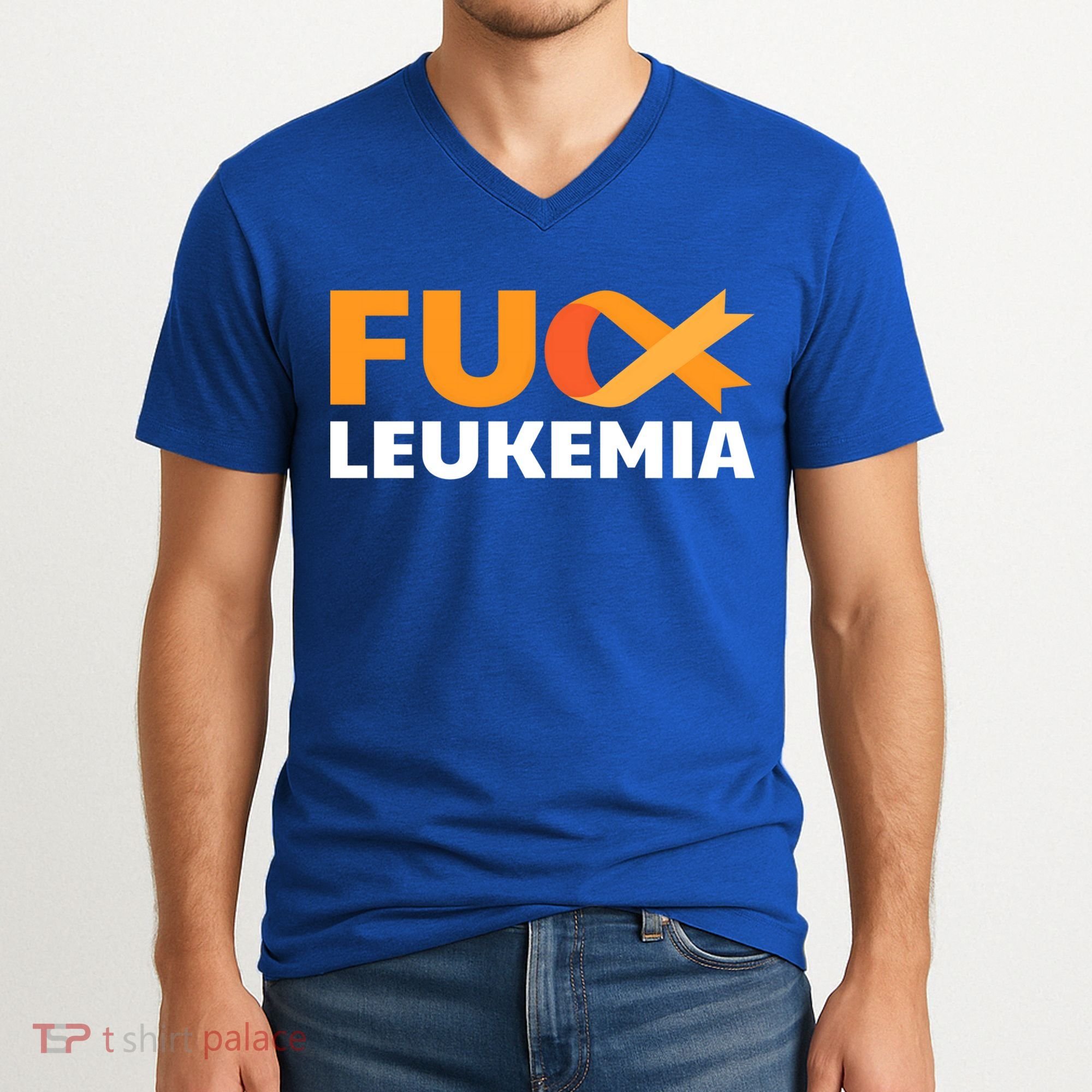 Fuck Leukemia Orange Ribbon Awareness Cancer Survivor Gift Meaningful Gift V-Neck T-Shirt