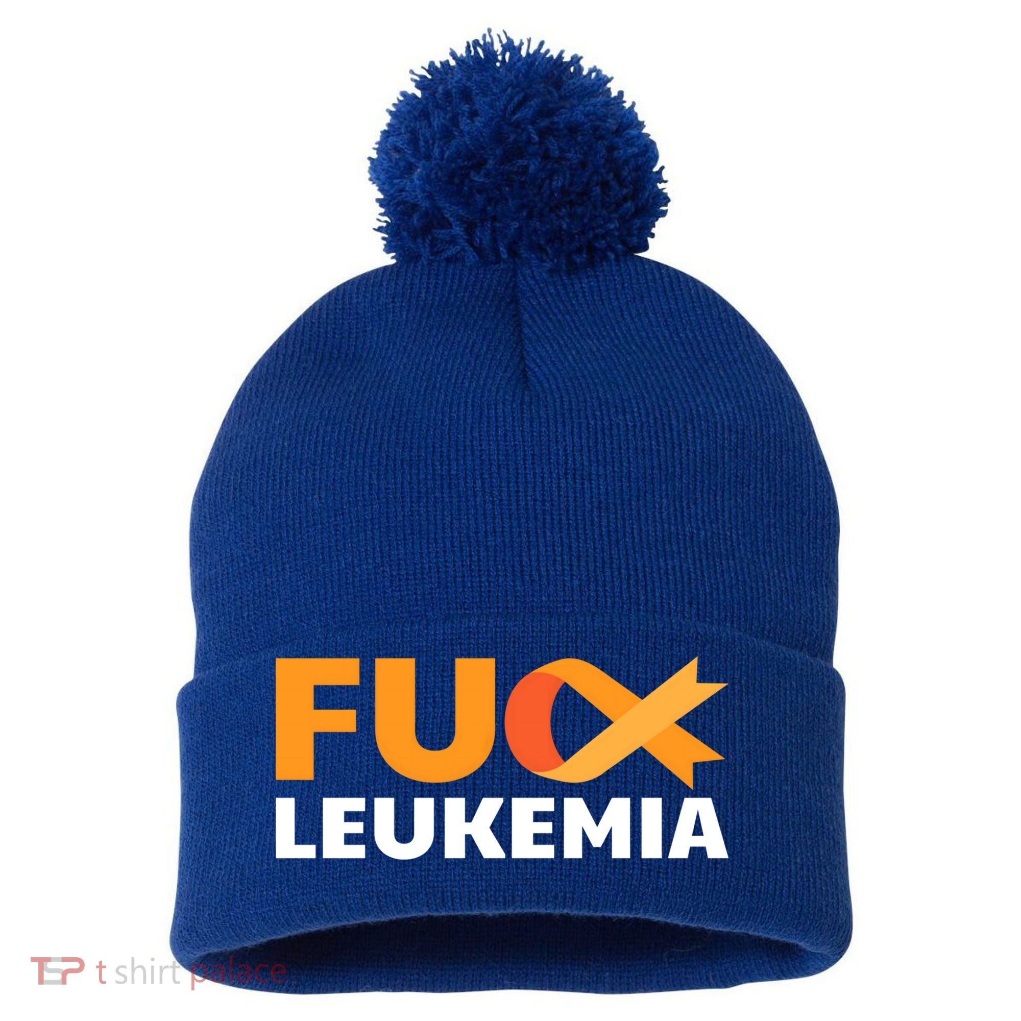 Fuck Leukemia Orange Ribbon Awareness Cancer Survivor Gift Meaningful Gift Pom Pom 12in Knit Beanie