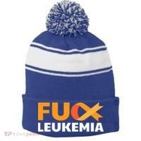 Fuck Leukemia Orange Ribbon Awareness Cancer Survivor Gift Meaningful Gift Stripe Pom Pom Beanie thumb 0