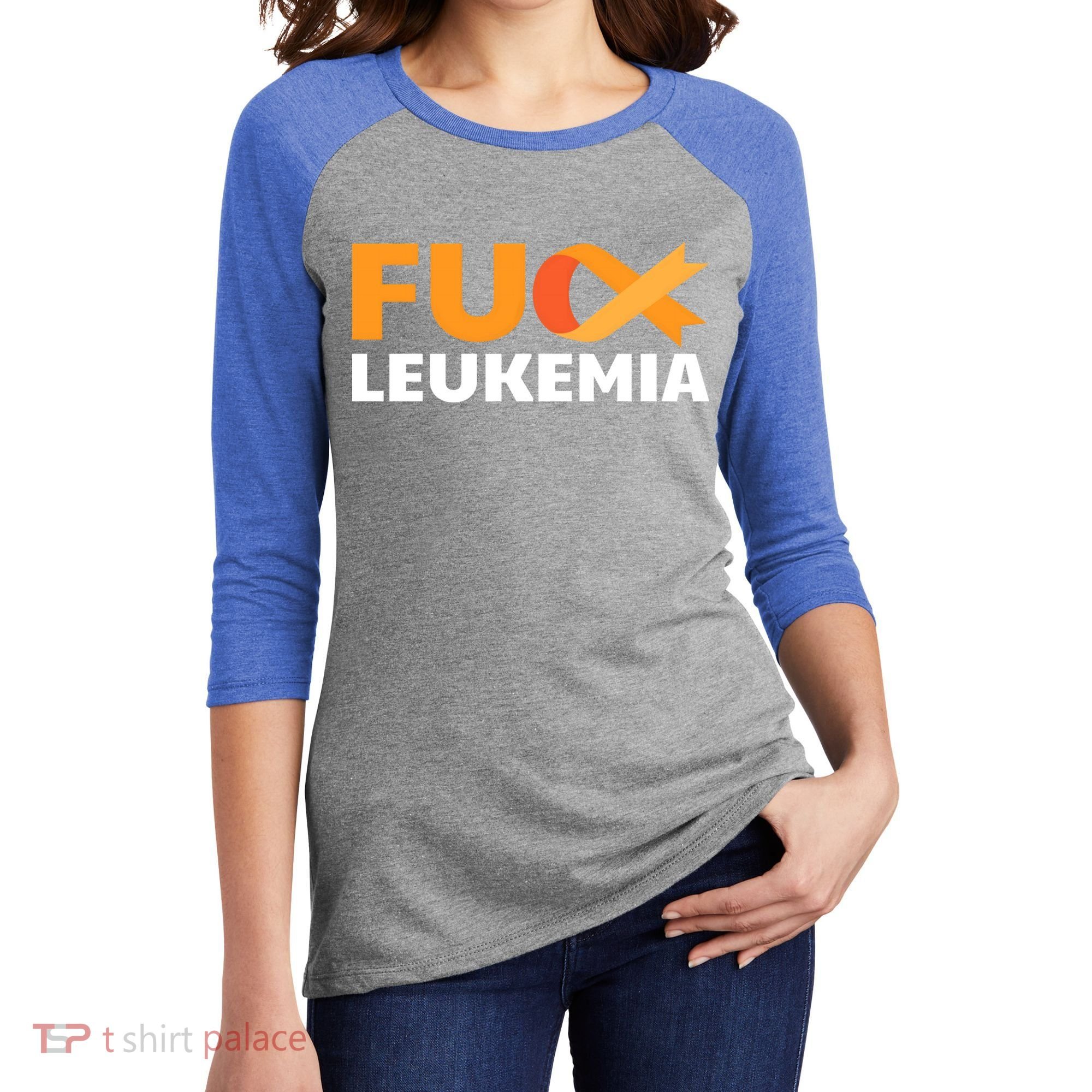 Fuck Leukemia Orange Ribbon Awareness Cancer Survivor Gift Meaningful Gift Women's Tri-Blend 3/4-Sleeve Raglan Shirt