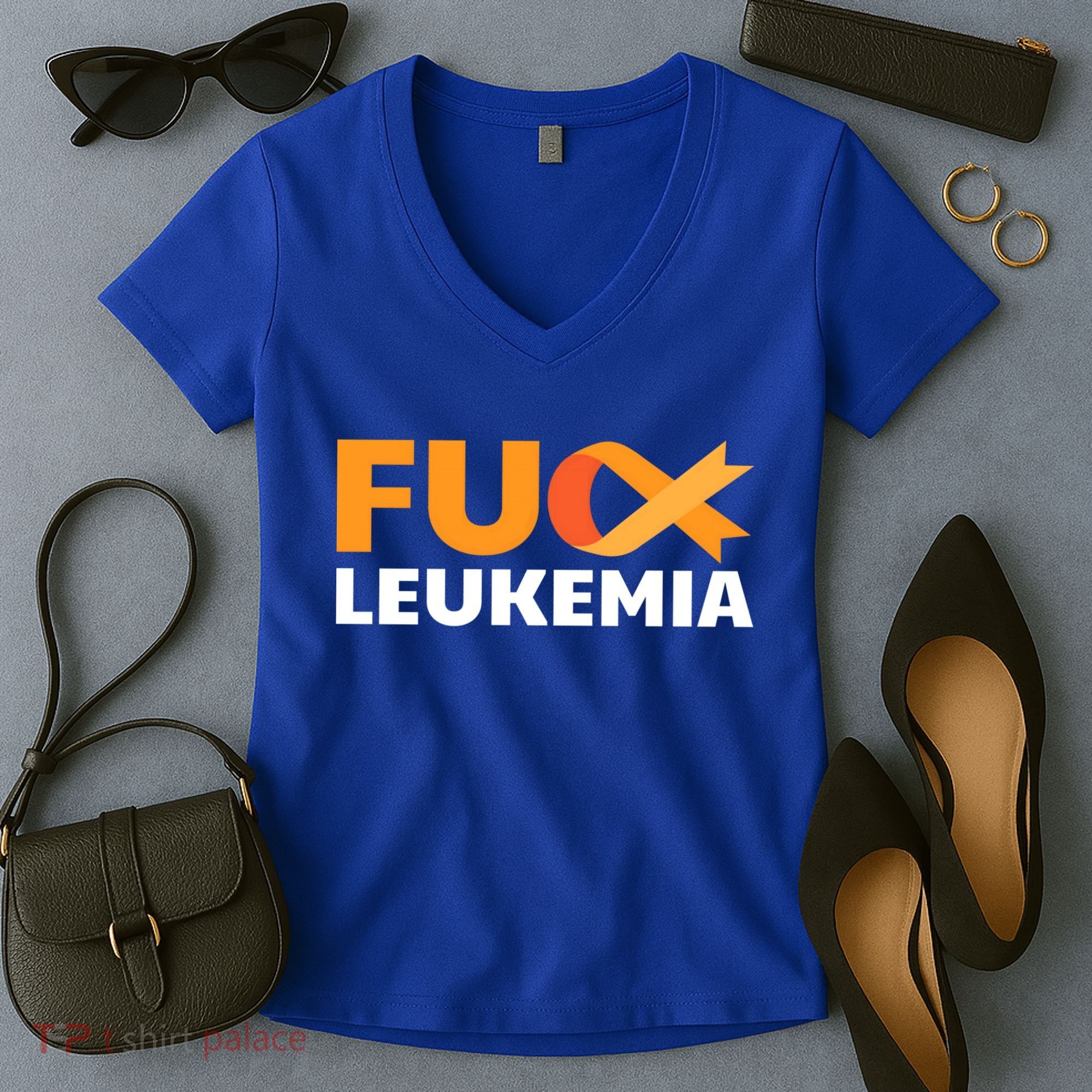 Fuck Leukemia Orange Ribbon Awareness Cancer Survivor Gift Meaningful Gift Women's V-Neck T-Shirt