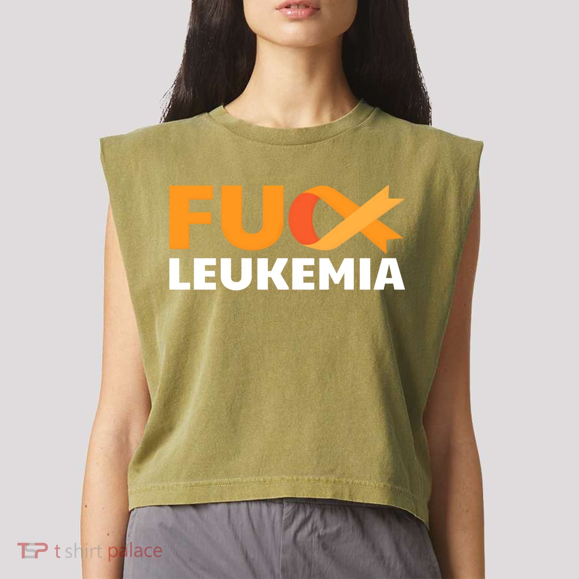 Fuck Leukemia Orange Ribbon Awareness Cancer Survivor Gift Meaningful Gift Garment-Dyed Women's Muscle Tee