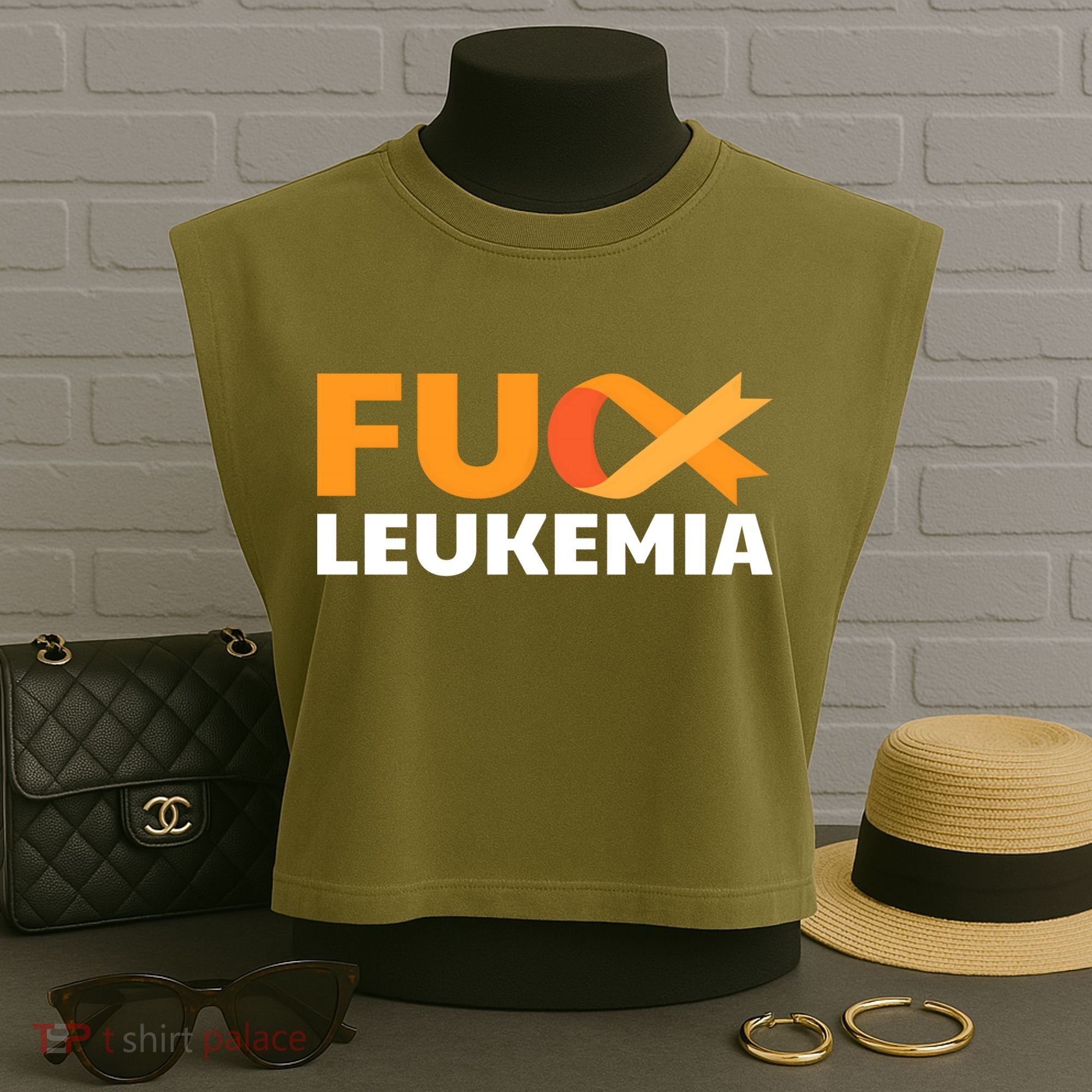 Fuck Leukemia Orange Ribbon Awareness Cancer Survivor Gift Meaningful Gift Garment-Dyed Women's Muscle Tee