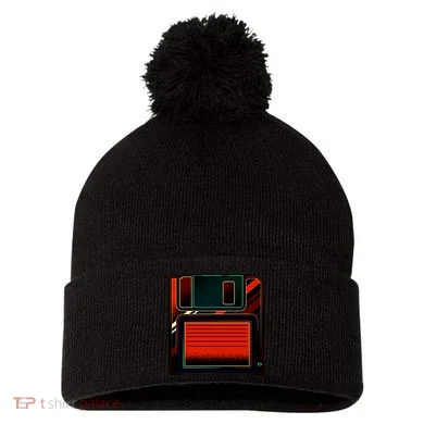 Floppy Disc Pom Pom 12in Knit Beanie