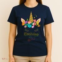 Floral Birthday Girl Unicorn T-Shirt thumb 4