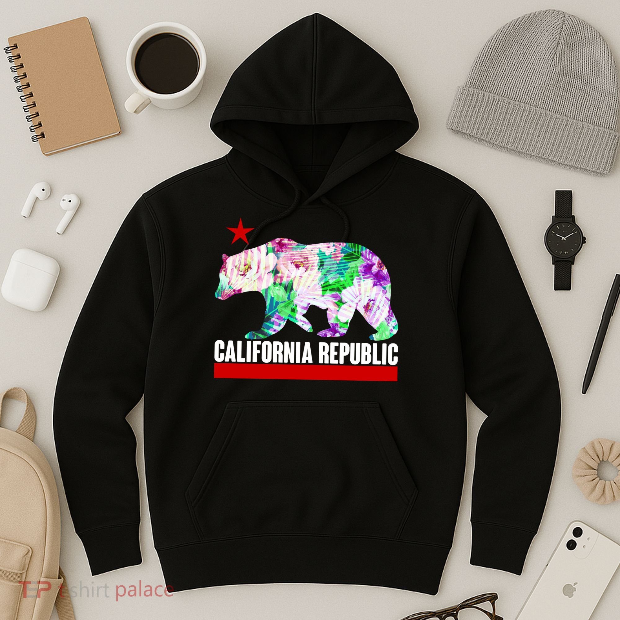 Floral California Republic Bear Tropical Bear Hoodie