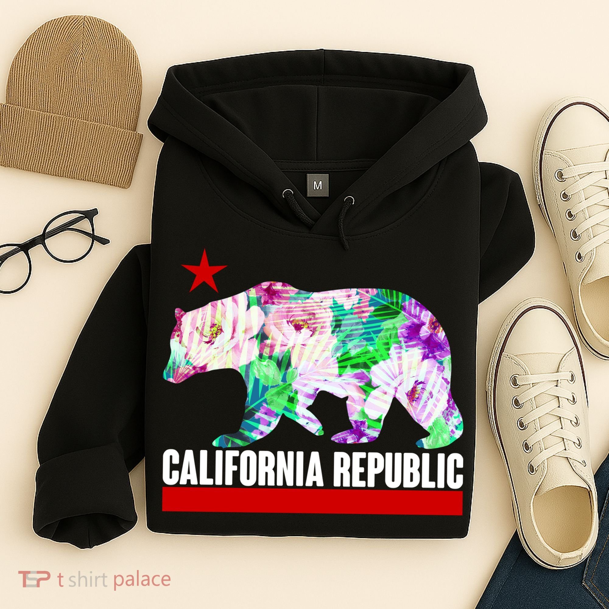Floral California Republic Bear Tropical Bear Hoodie