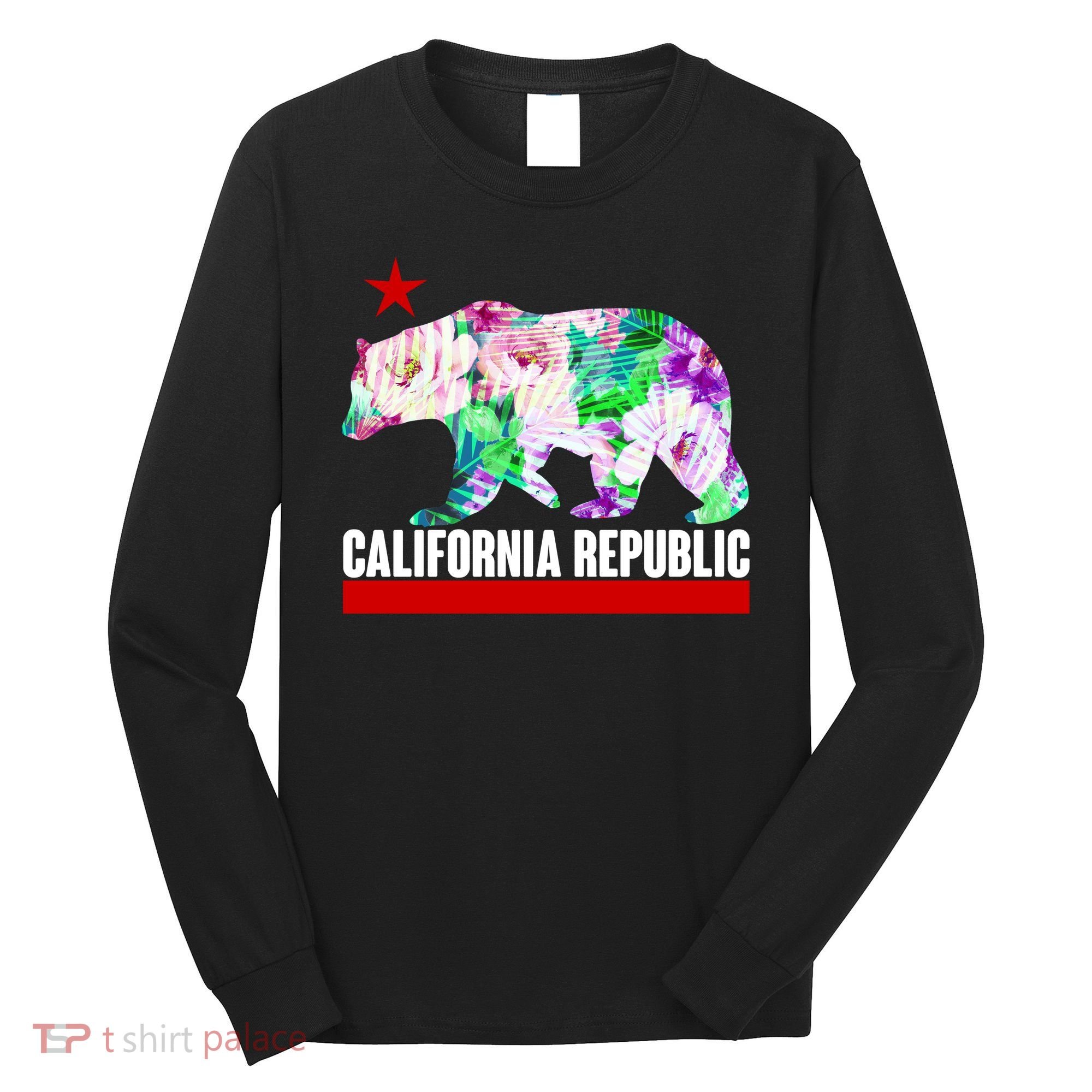 Floral California Republic Bear Tropical Bear Long Sleeve Shirt
