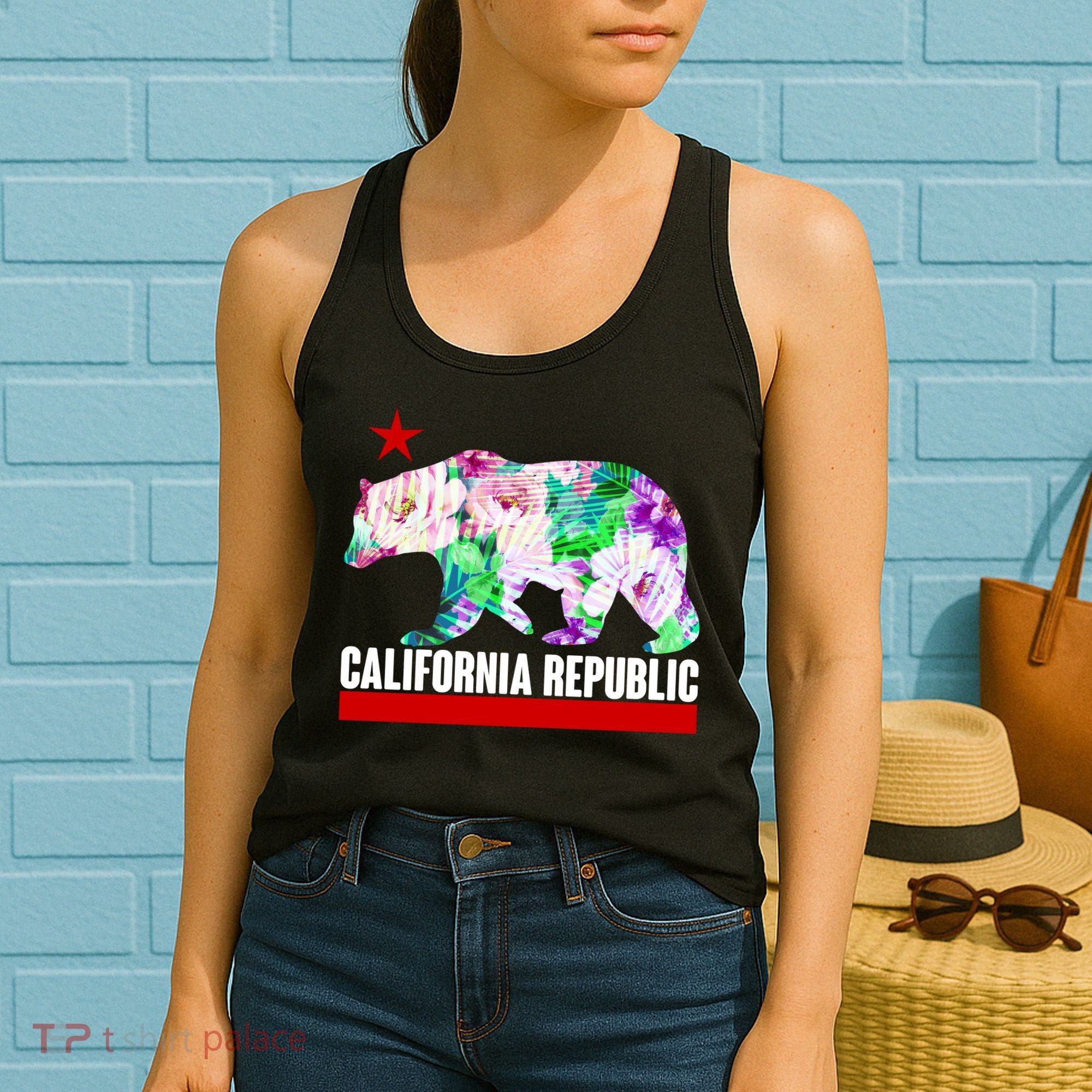 Floral California Republic Bear Tropical Bear Women's Tank Top