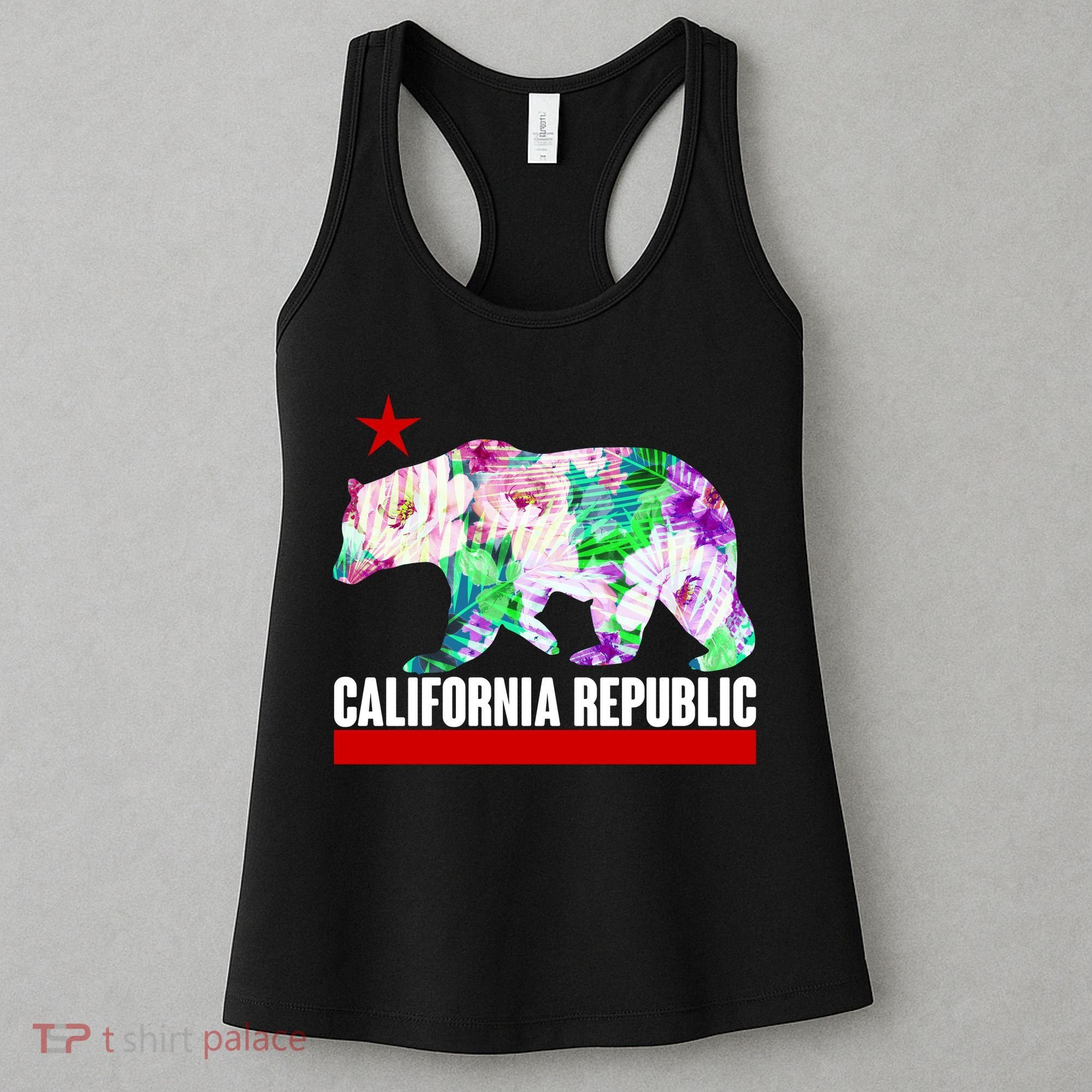 Floral California Republic Bear Tropical Bear Women's Tank Top