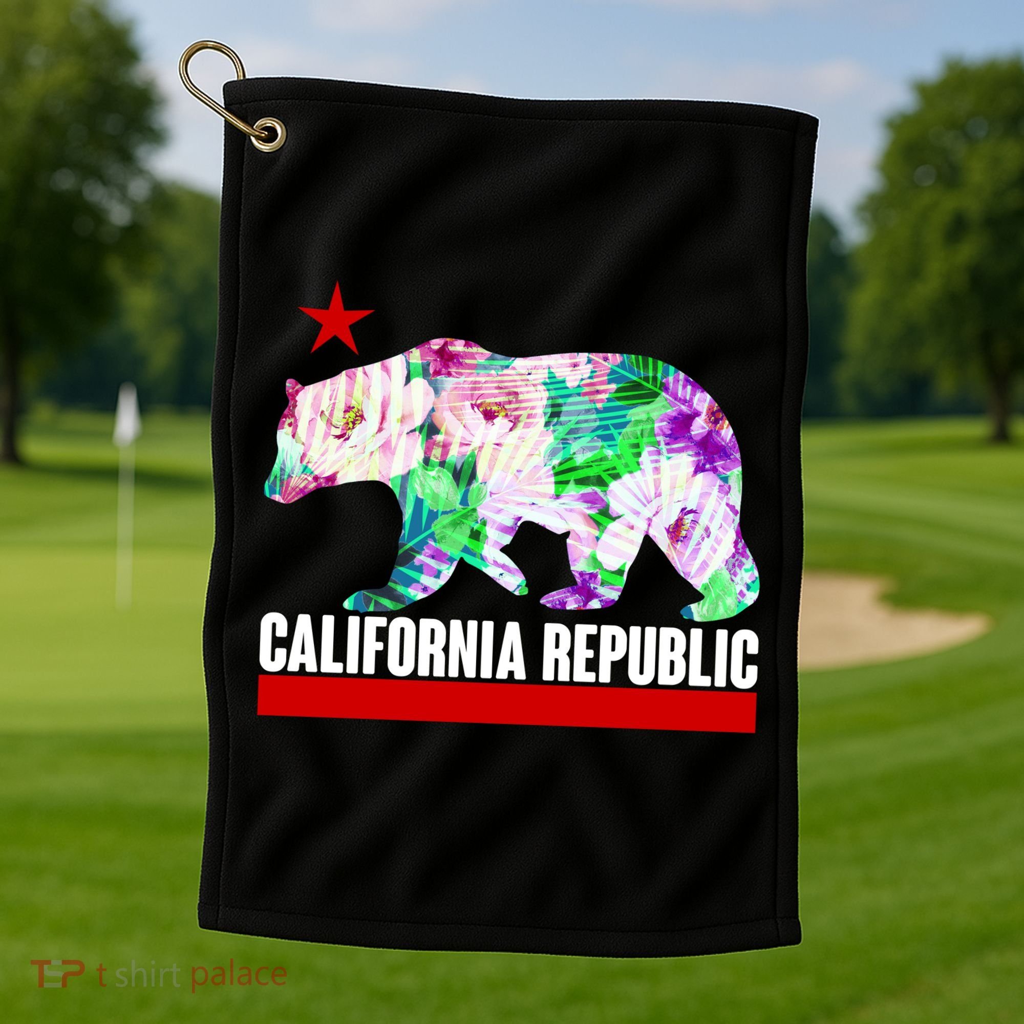 Floral California Republic Bear Tropical Bear Golf Towel