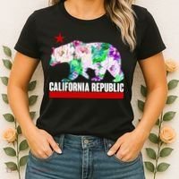 Floral California Republic Bear Tropical Bear Women's T-Shirt thumb 2