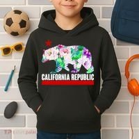 Floral California Republic Bear Tropical Bear Kids Hoodie thumb 2