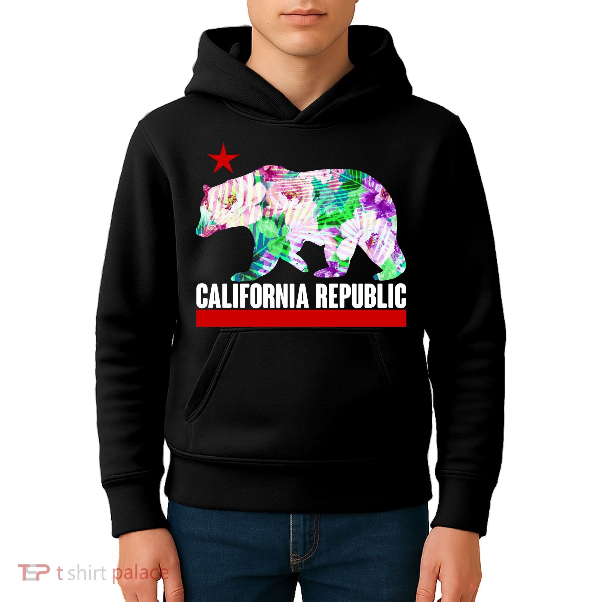 Floral California Republic Bear Tropical Bear Kids Hoodie