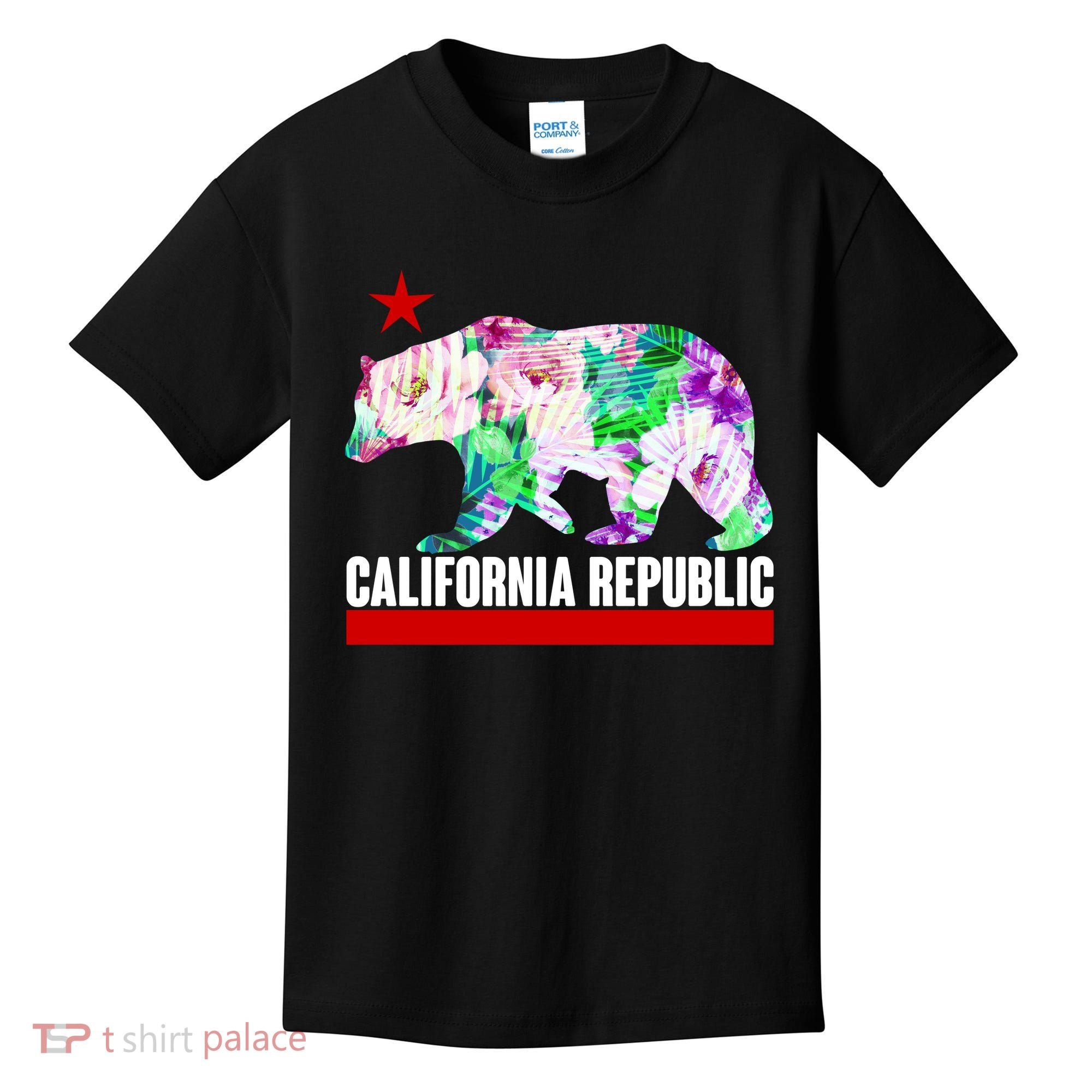 Floral California Republic Bear Tropical Bear Kids T-Shirt