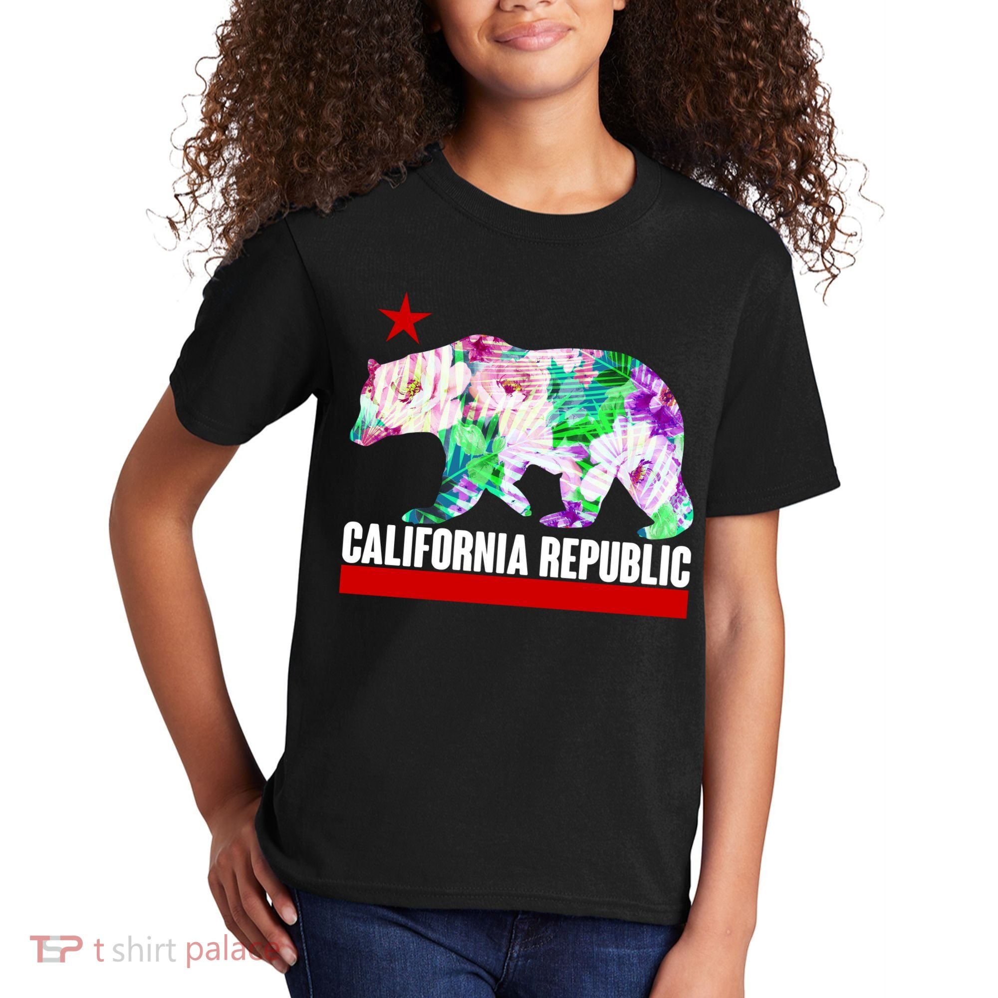 Floral California Republic Bear Tropical Bear Kids T-Shirt