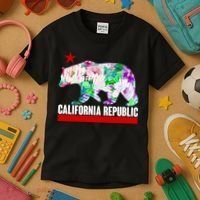 Floral California Republic Bear Tropical Bear Kids T-Shirt thumb 3