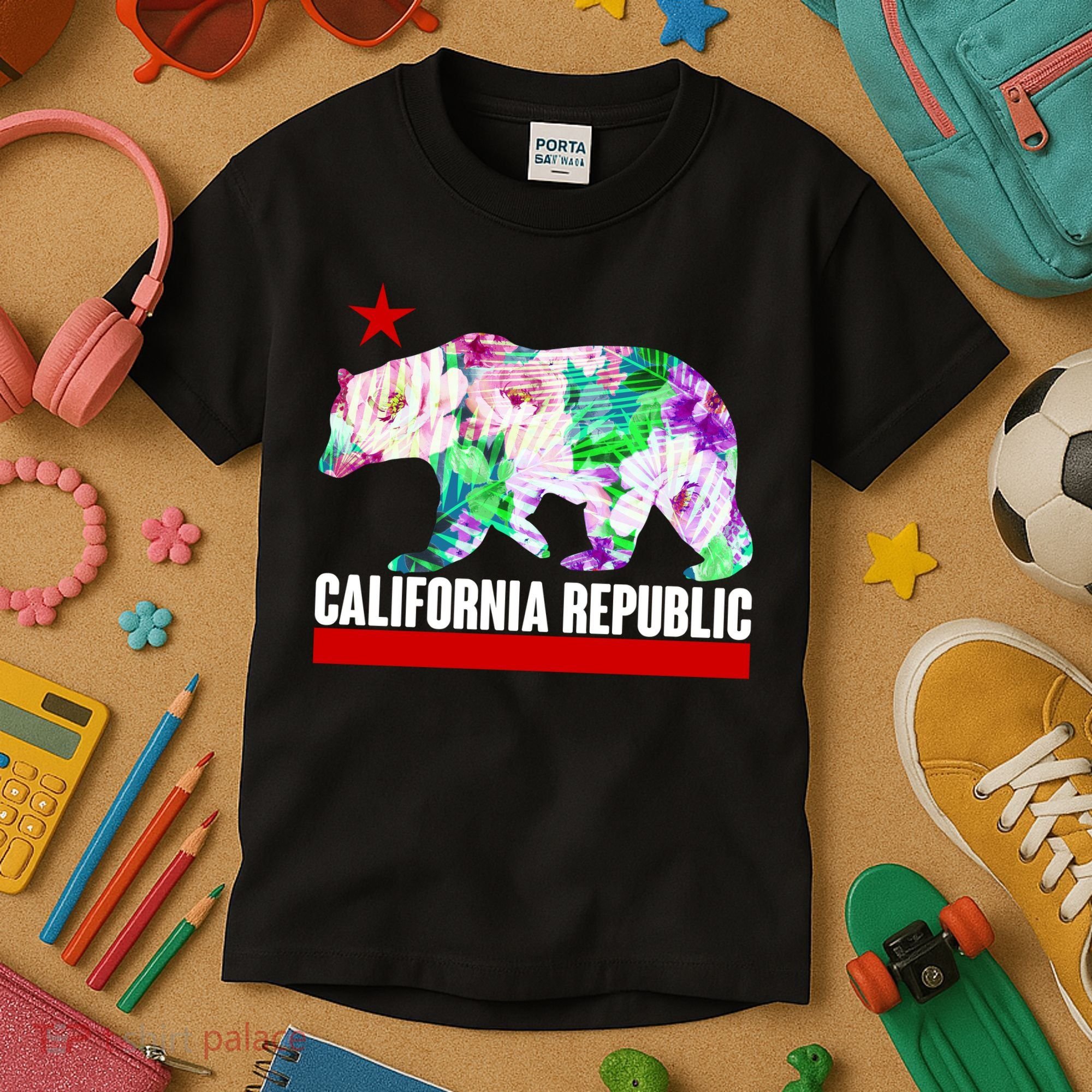 Floral California Republic Bear Tropical Bear Kids T-Shirt