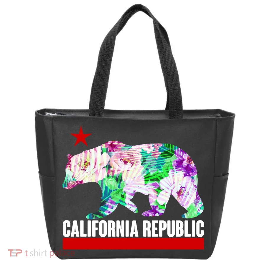 Floral California Republic Bear Tropical Bear Tote Bag