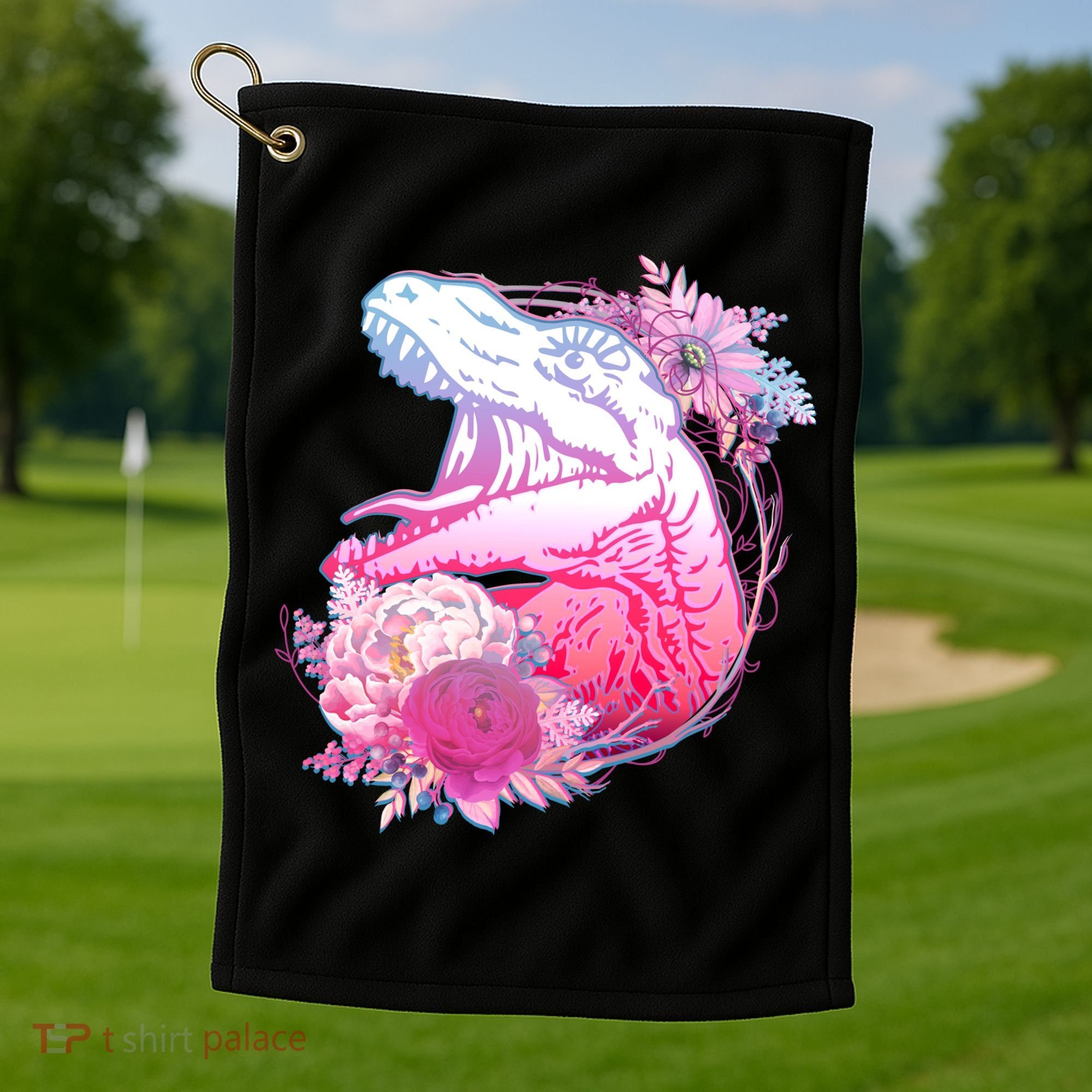 Floral T-Rex Golf Towel