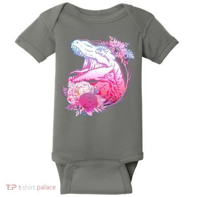Floral T-Rex Baby Bodysuit