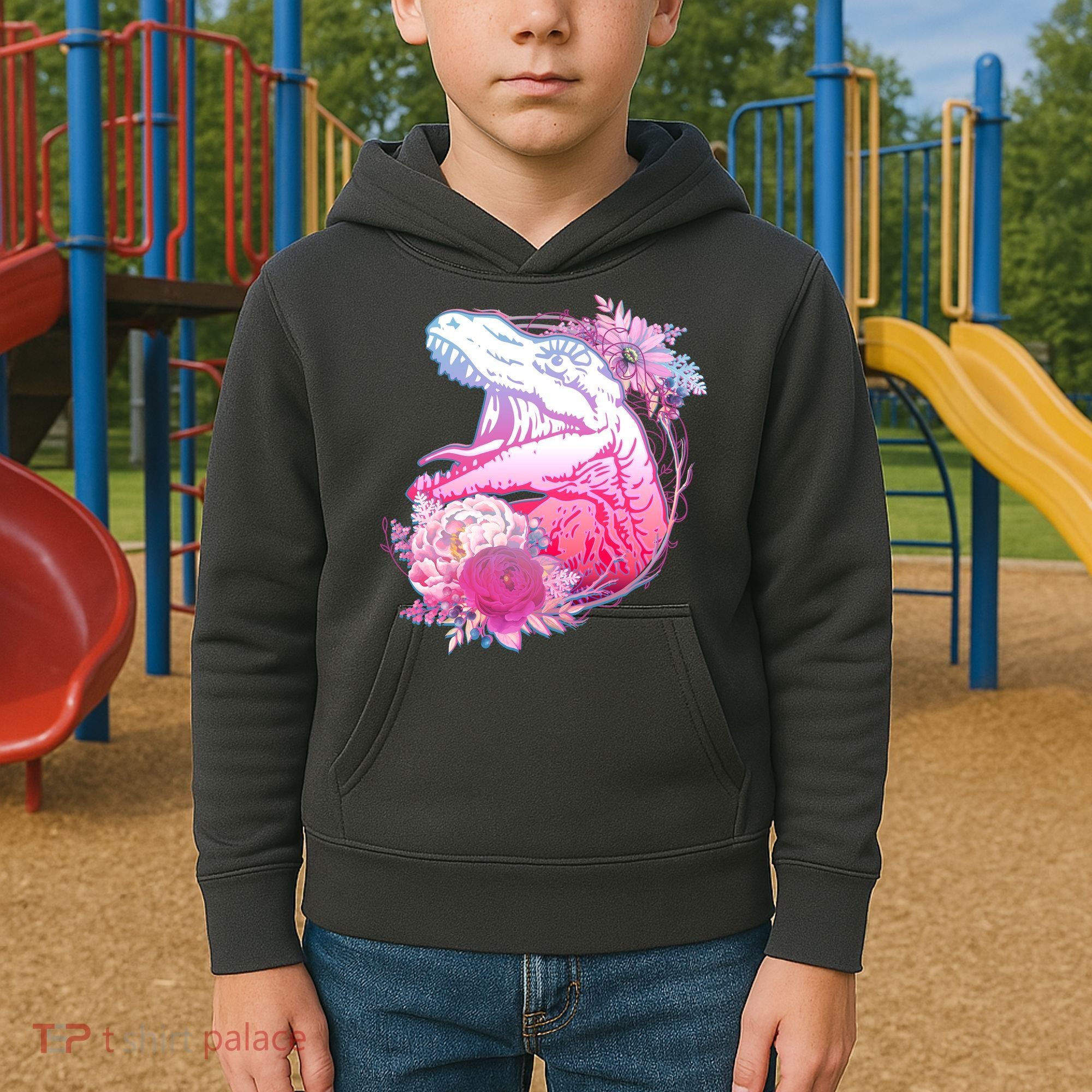 Floral T-Rex Kids Hoodie