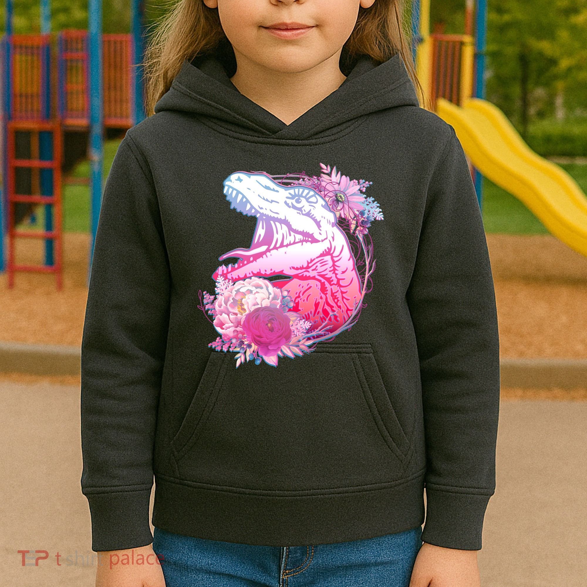 Floral T-Rex Kids Hoodie